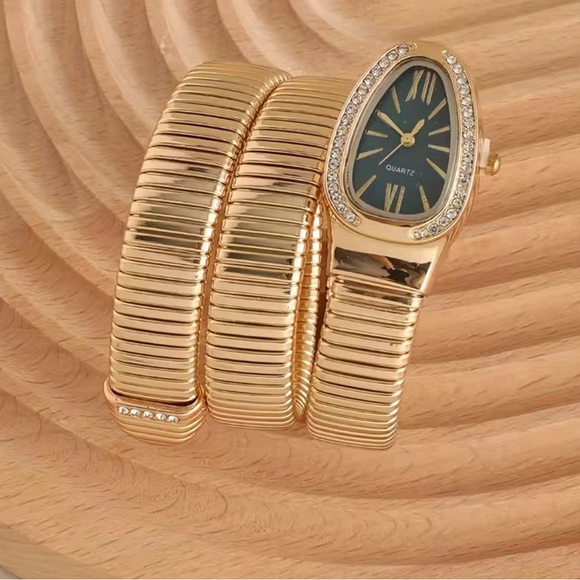 Anthropologie Accessories - Serpenti gold serpent Snake Coil Wrap Watch – Green Dial & Crystal Detailing